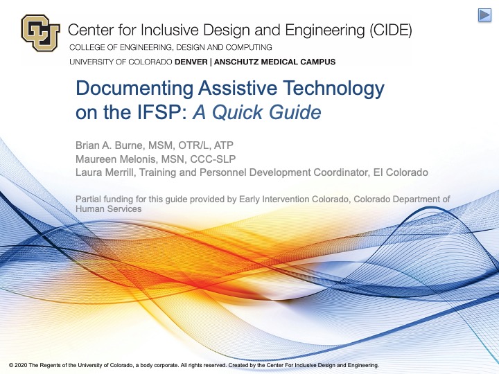First slide of the IFSP quick guide: documenting assistive technology on the IFSP.