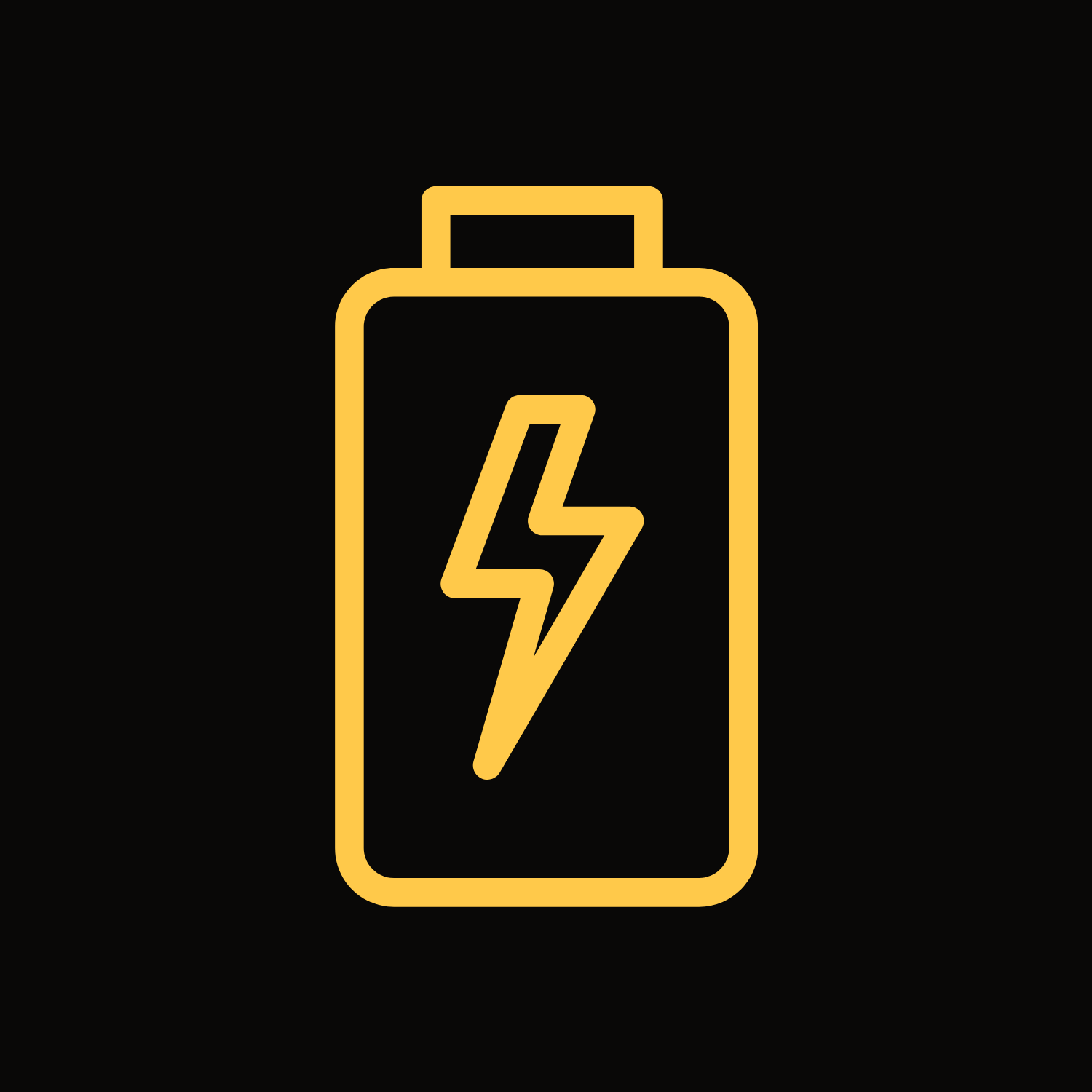 yellow icon of battery with charging symbol