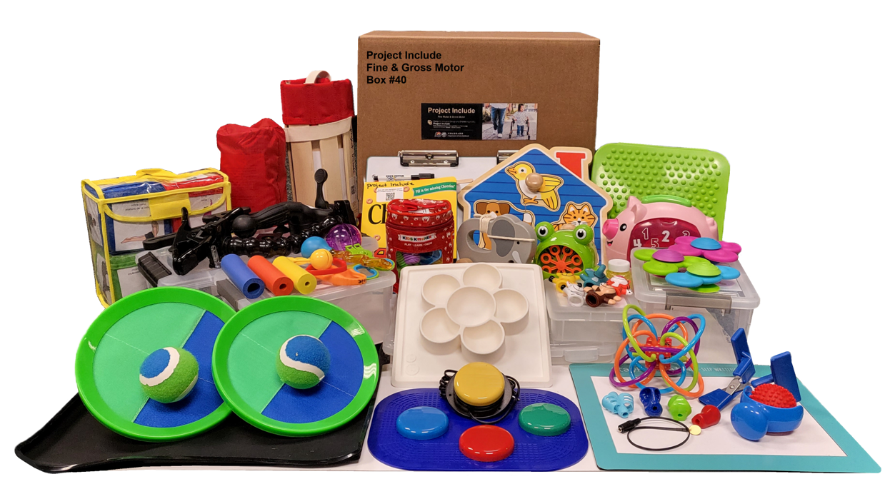 Fine and Gross Motor Kit unpacked with ~30 colorful toys