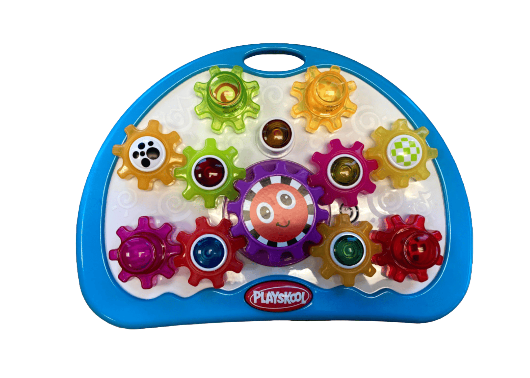 A children's toy featuring colorful interlocking gears