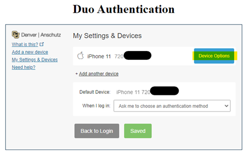 Duo home screen,  device options direction