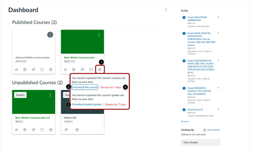 Canvas backup course reminders Canvas backup course reminders