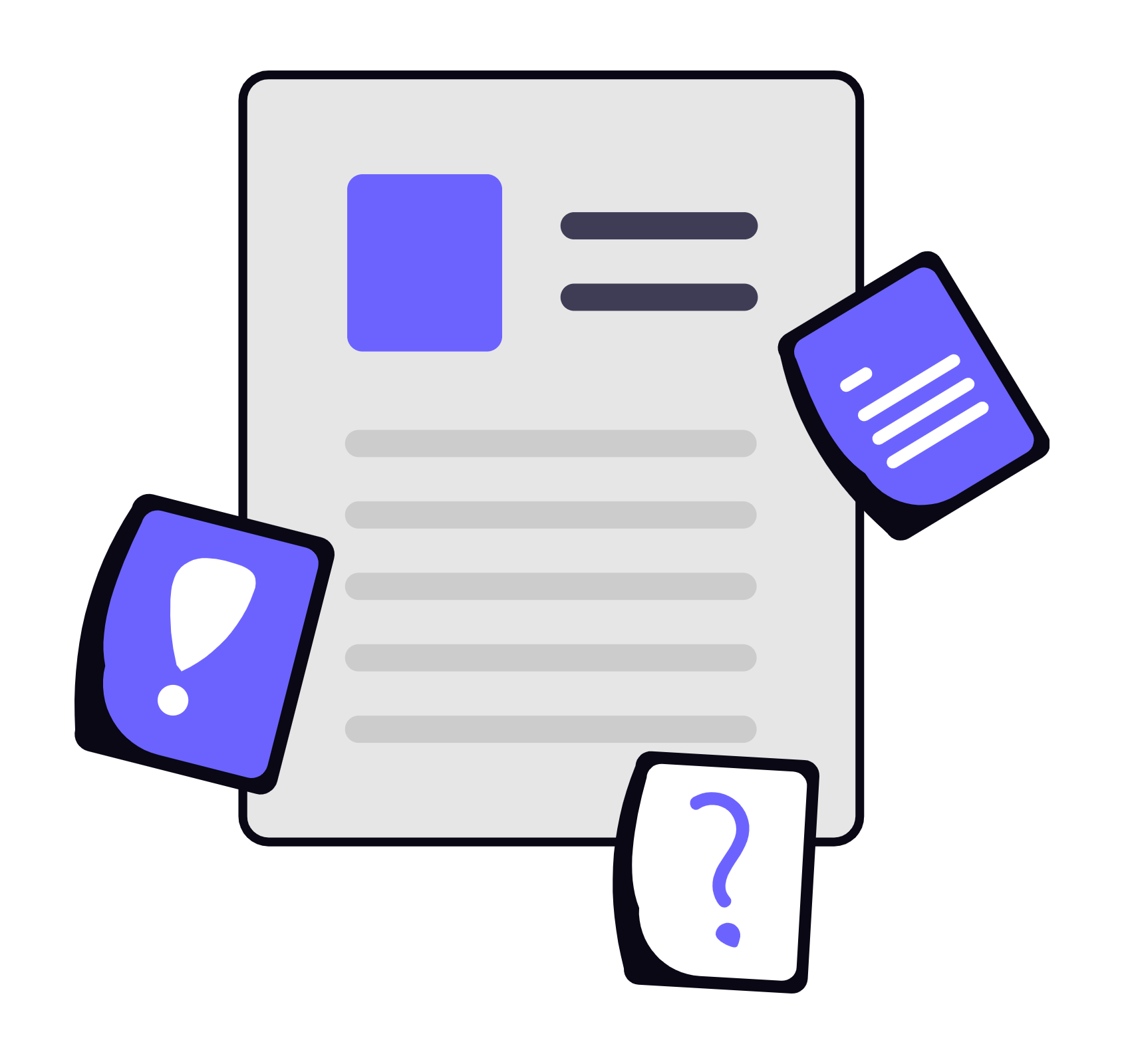 Illustration showing document review and digital workplace productivity using technology tools.