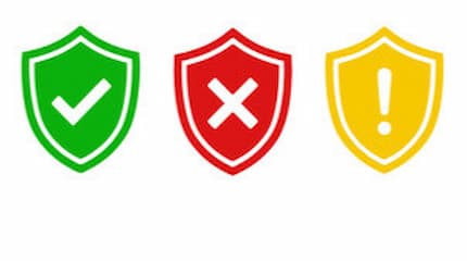Graphic of security shields in green, yellow and red.