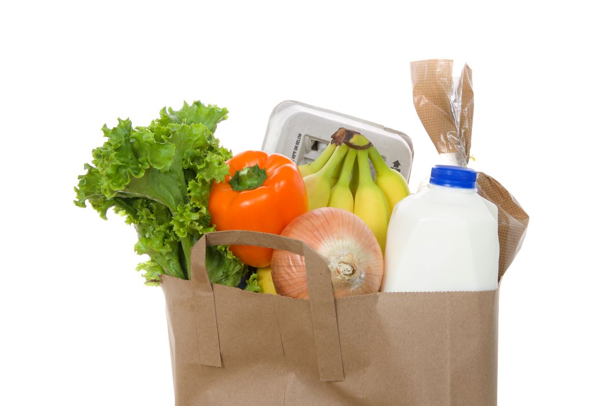 Brown paper bag filled with groceries
